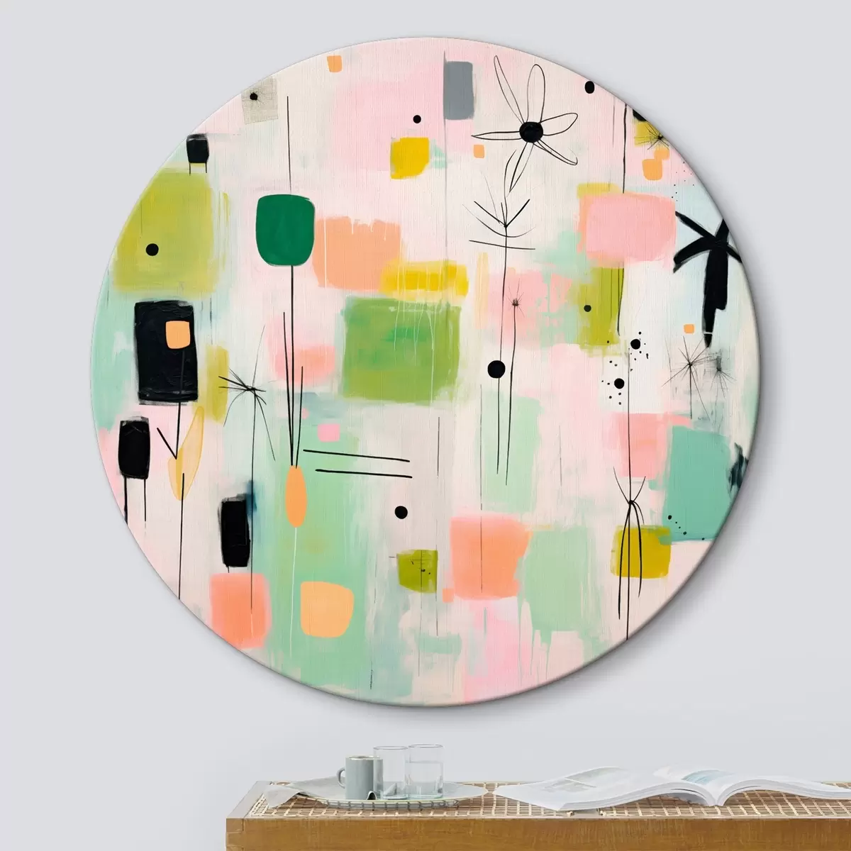 Ronde schilderijen Abstracte bloemen, lichte compositie in olieverfstijl r46325