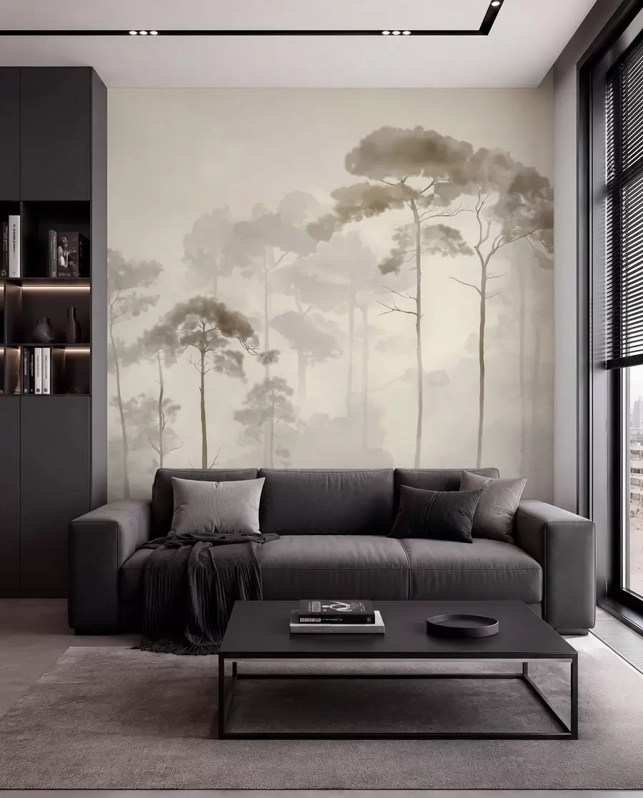 Fotobehang Dennen in warme nevel w04634