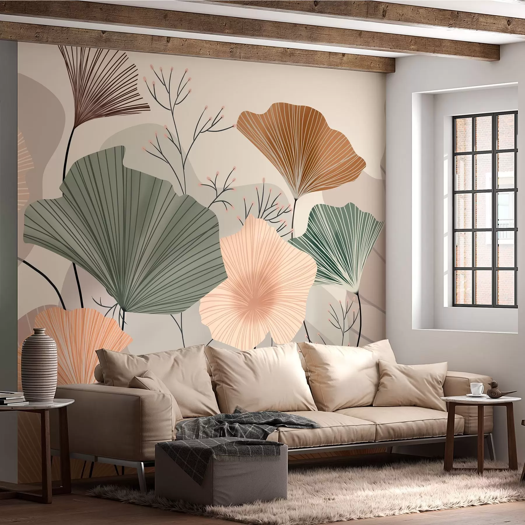 Fotobehang stijlvolle lotusbladeren w04815