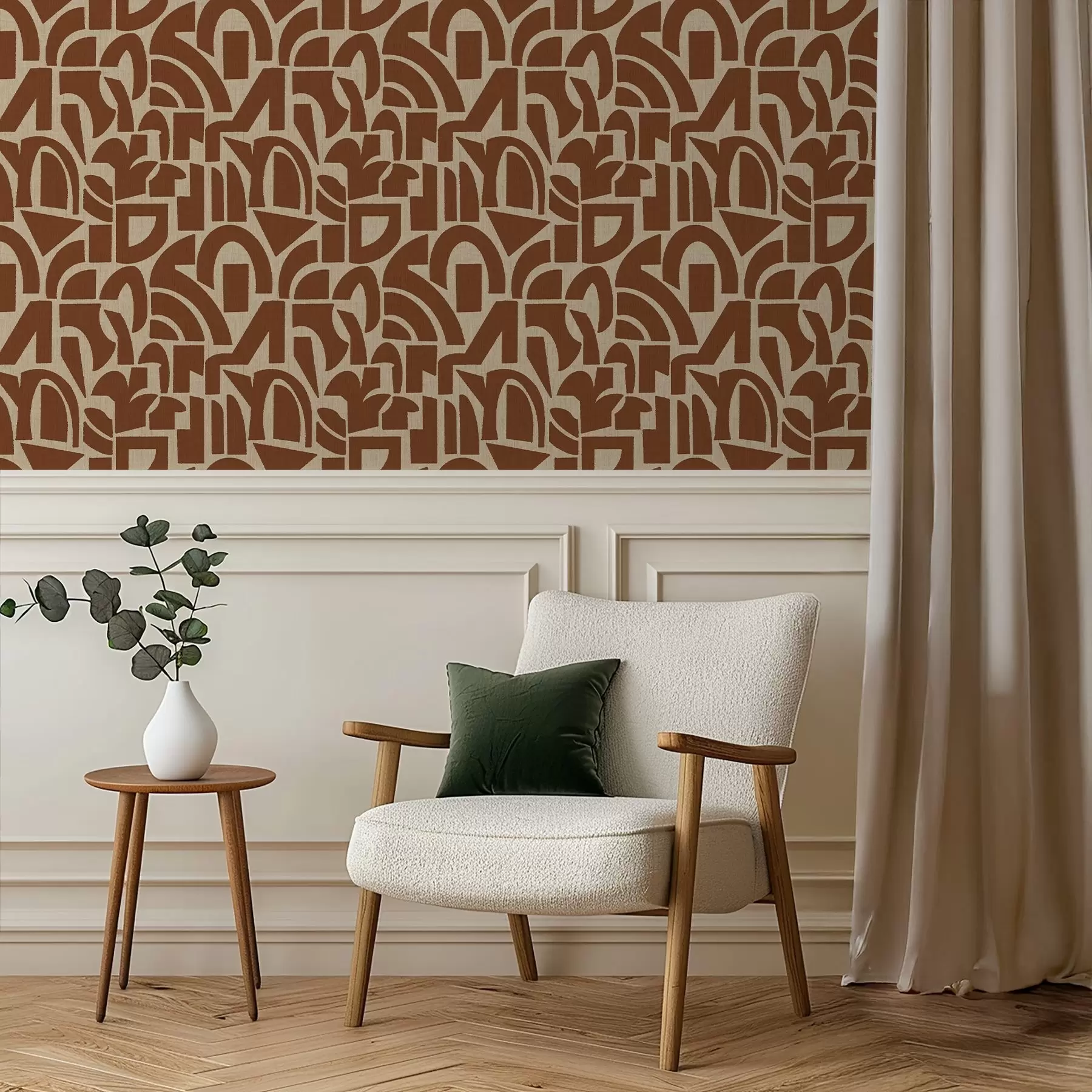 Fotobehang Terracotta geometrische vormen op linnen a00774