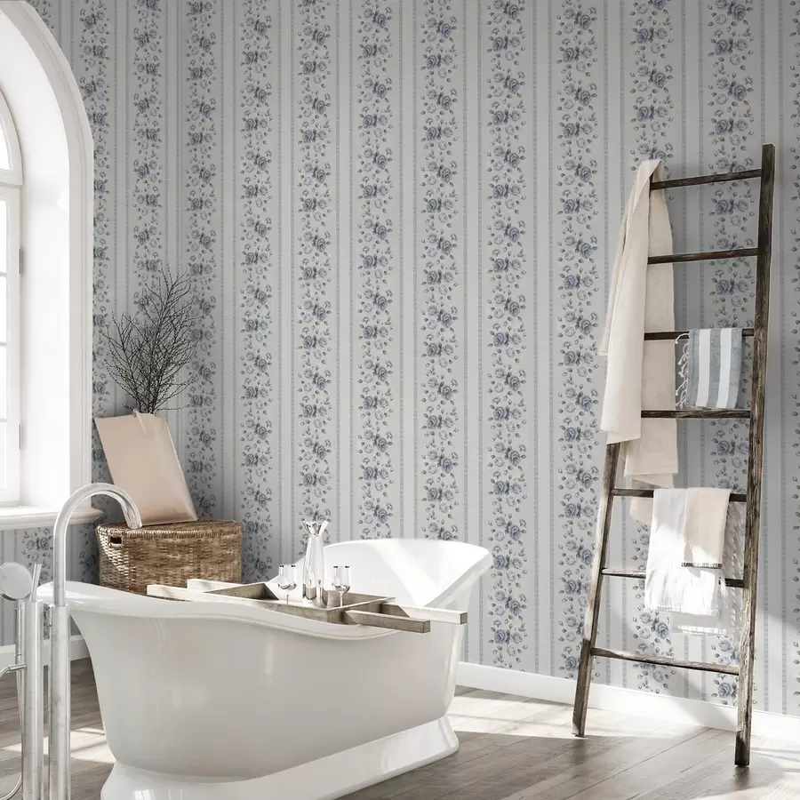 Fotobehang Blauwe rozen in verticale banden op een lichte achtergrond a00860