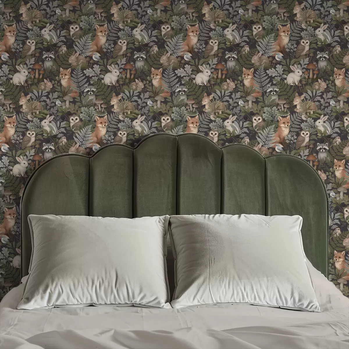 Fotobehang Bosdieren en varens op diep houtskool a00880