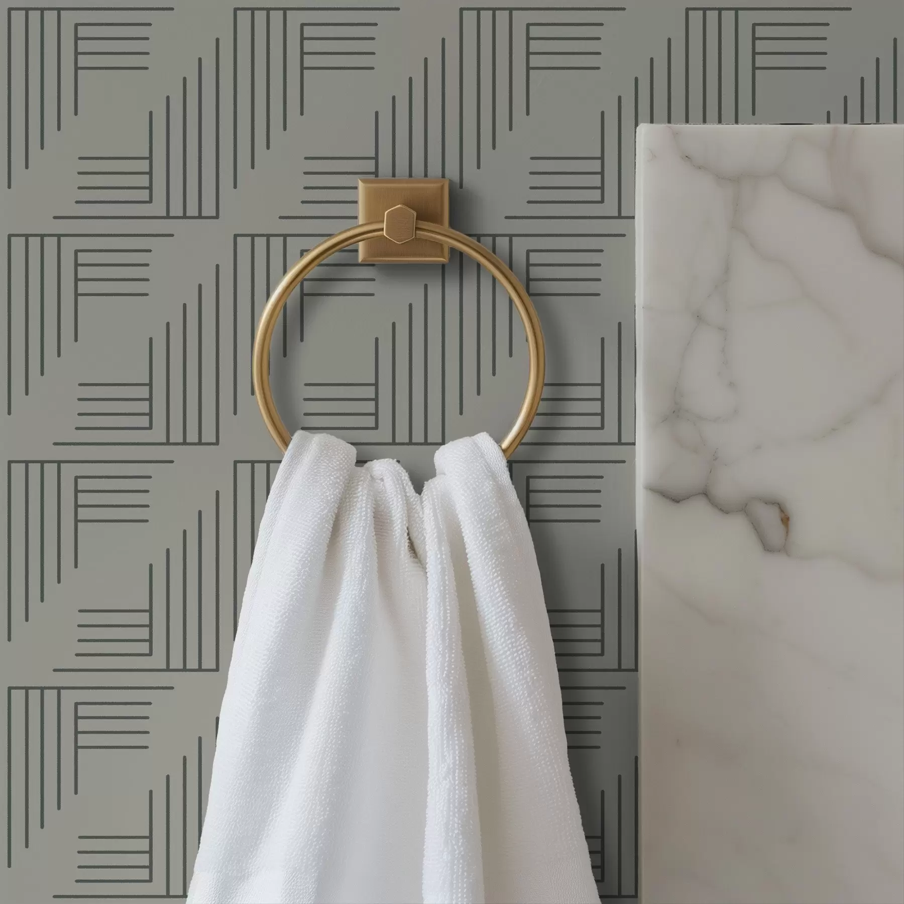 Fotobehang Lineaire hoekblokken die vierkanten vormen op warm grijs a00907