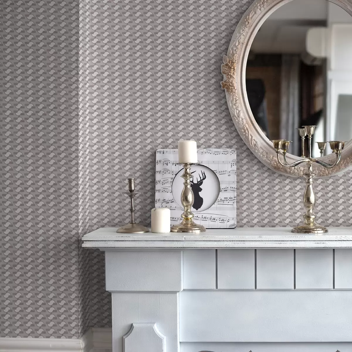 Fotobehang Mauve modulaire tegels met gekoppelde halve cirkels a00915