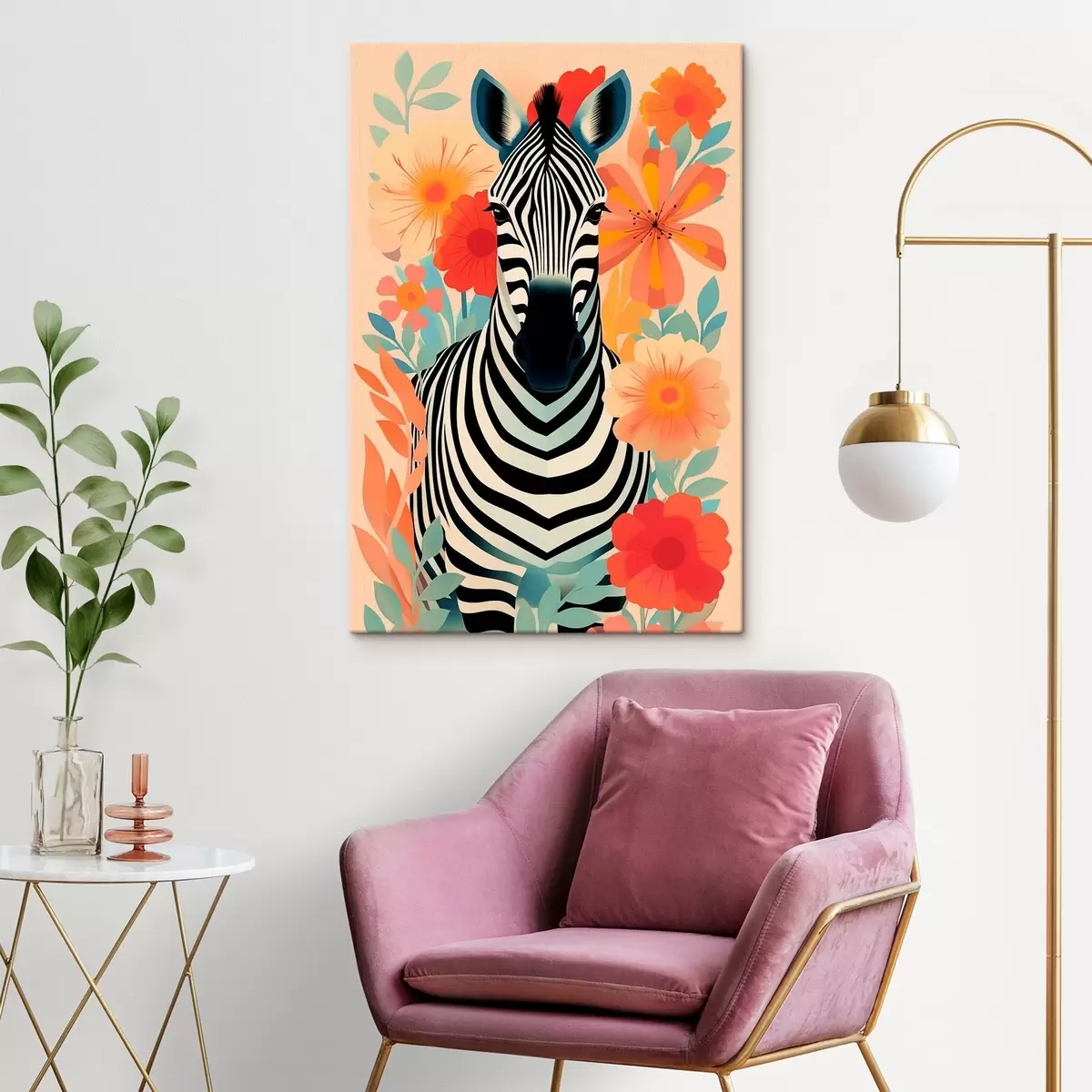  Schilderijen Zebra tussen bloemen s46457