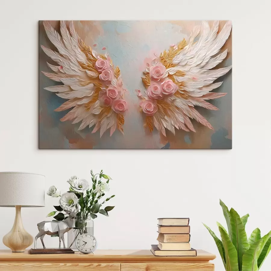  Schilderijen Vleugels met gele en roze kleuren s46551