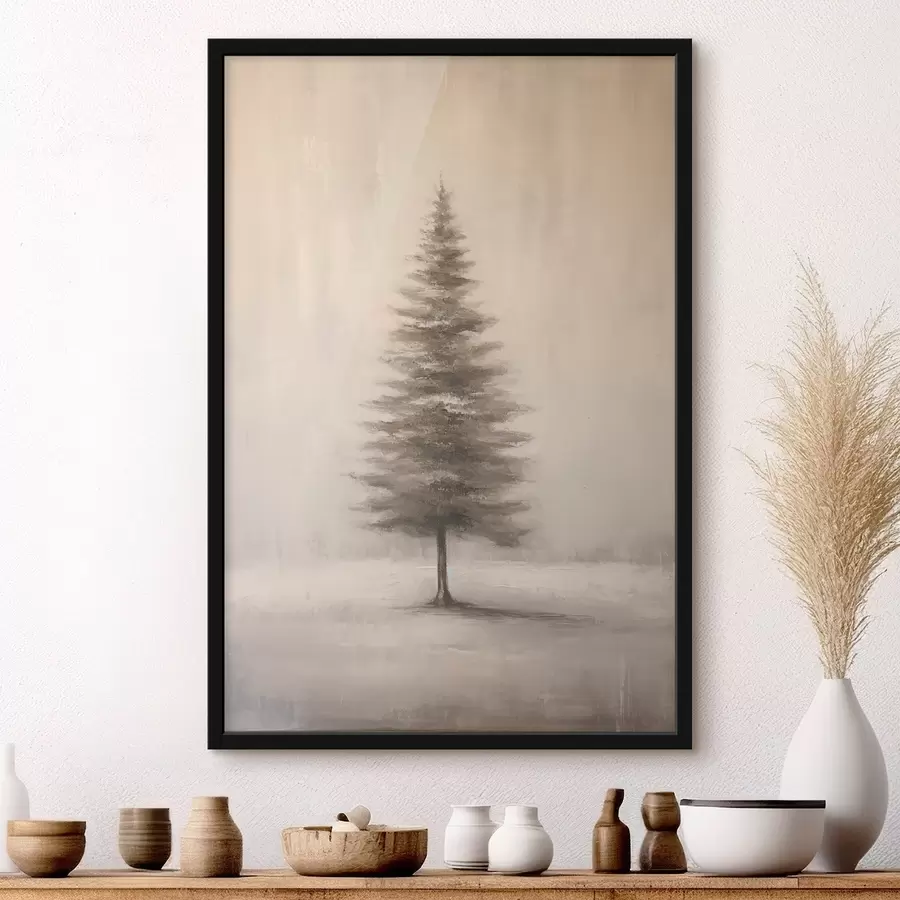 Fotobehang Monochrome dennenboom. Minimalistisch winterlandschap f46465