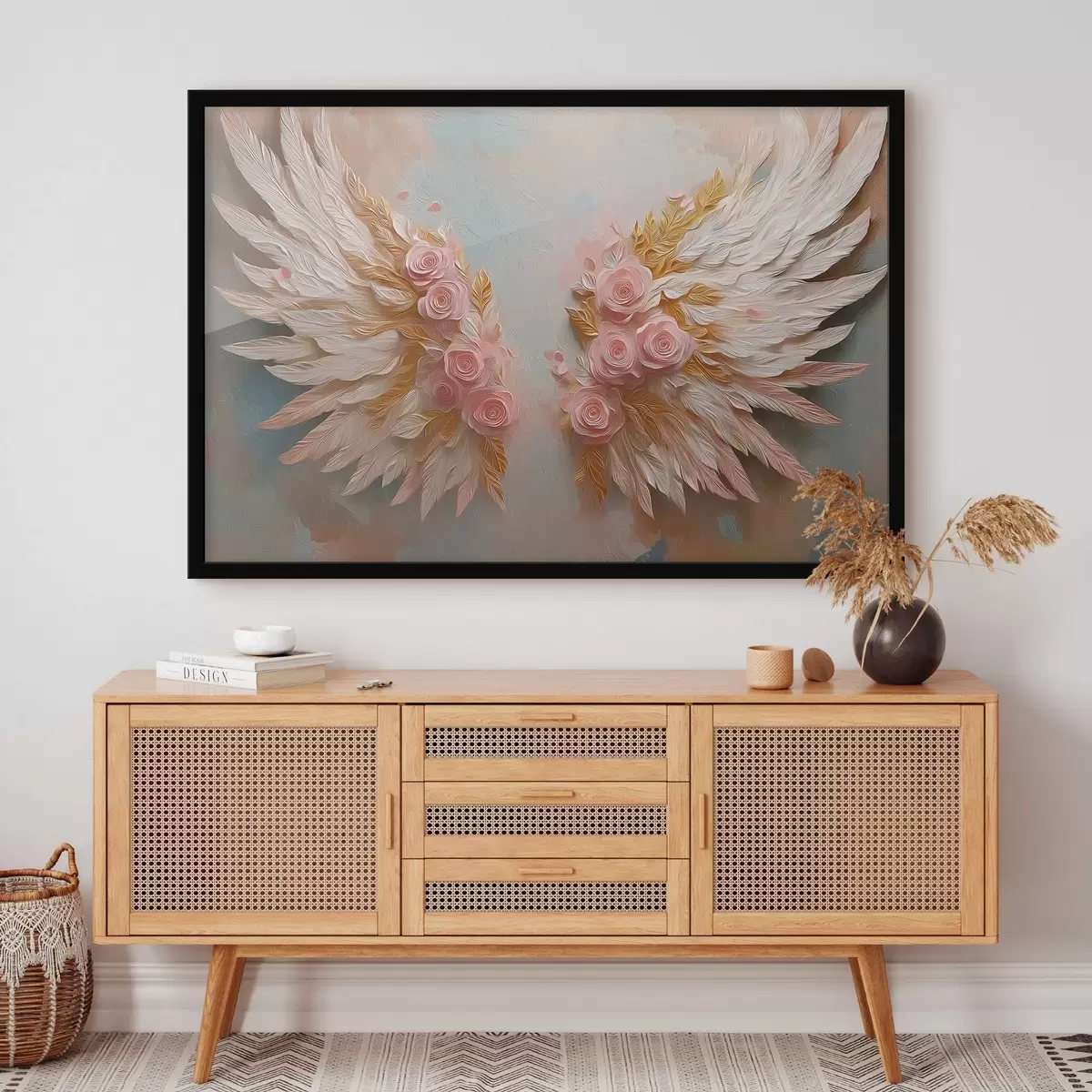 Poster Vleugels met gele en roze kleuren f46551