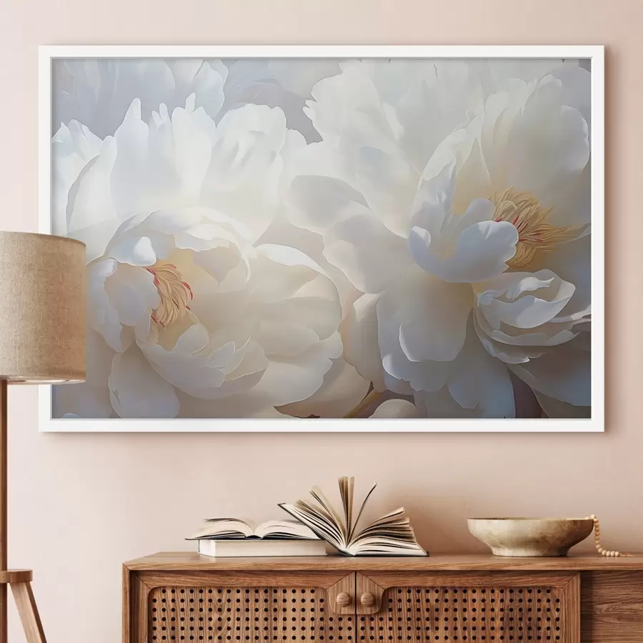 Fotobehang Grote witte pioenrozen f46560