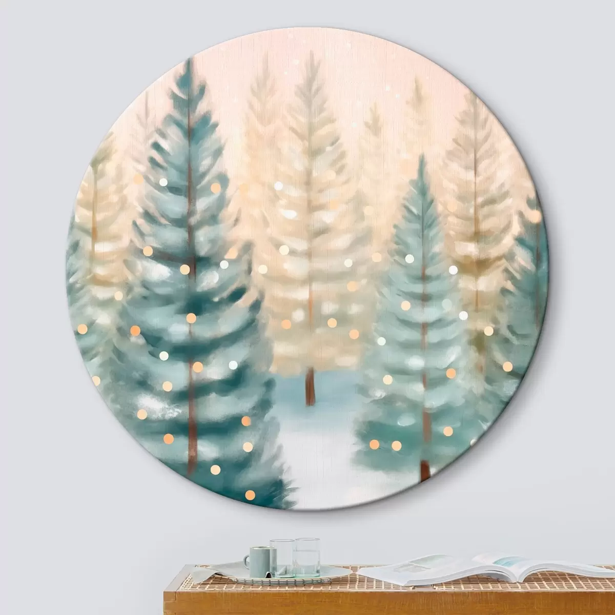 Ronde schilderijen Kerstbos r46456