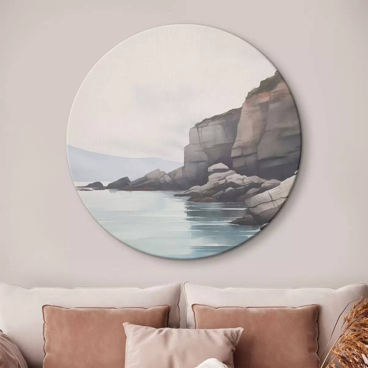 Ronde schilderijen Rotsachtige kust in de mist r46464