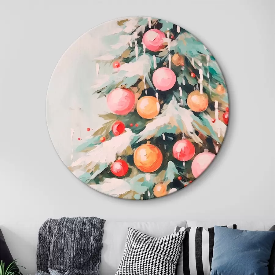  Schilderijen Kerstboom met sneeuw en roze ballen r46480