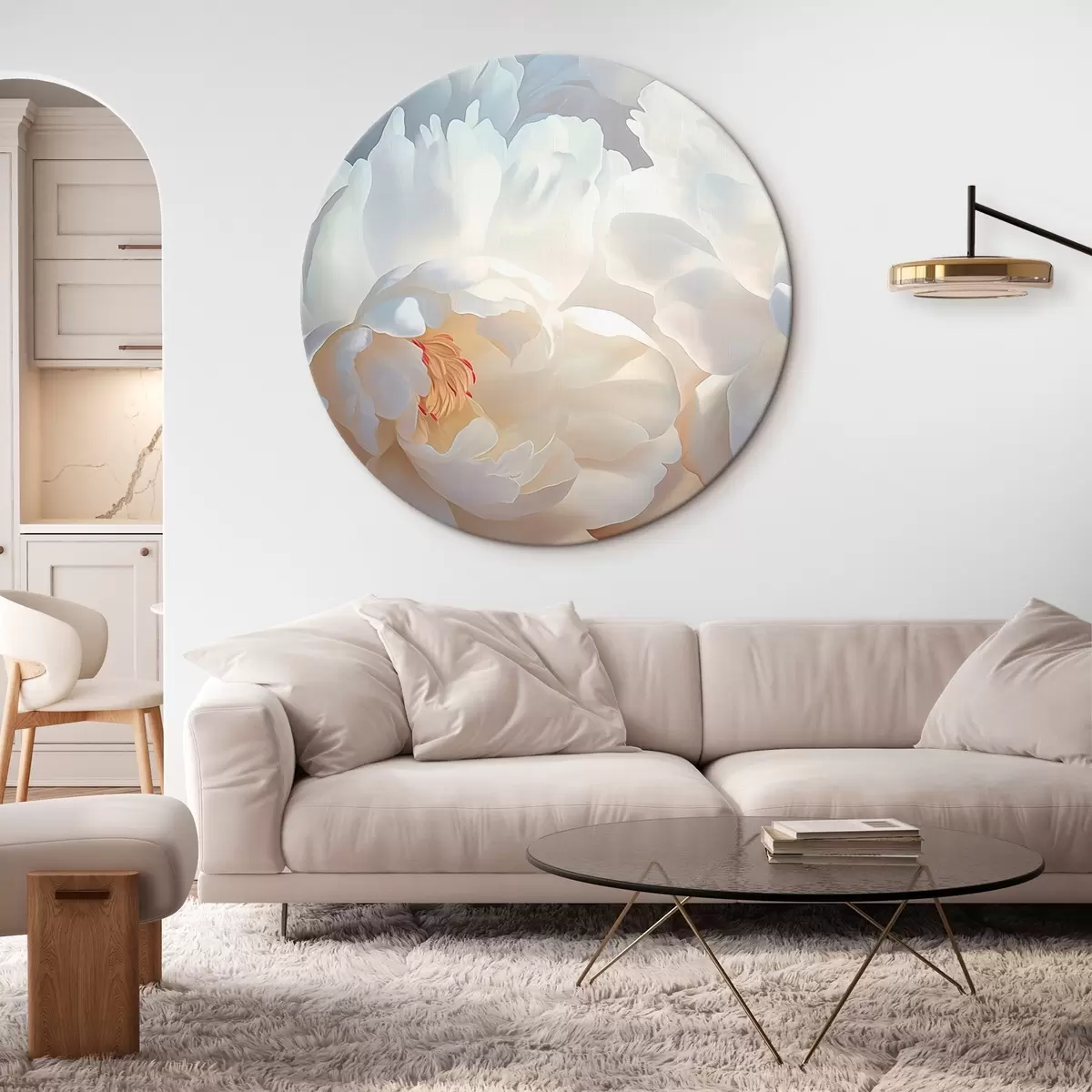 Ronde schilderijen Grote witte pioenrozen r46560