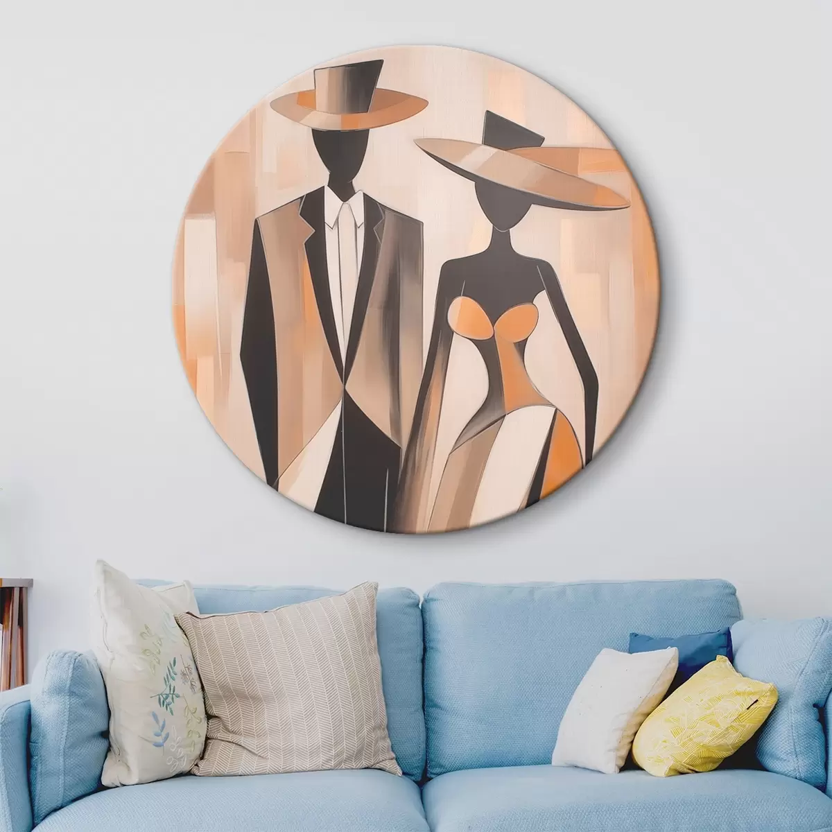 Ronde schilderijen Silhouetten van een stel r46477