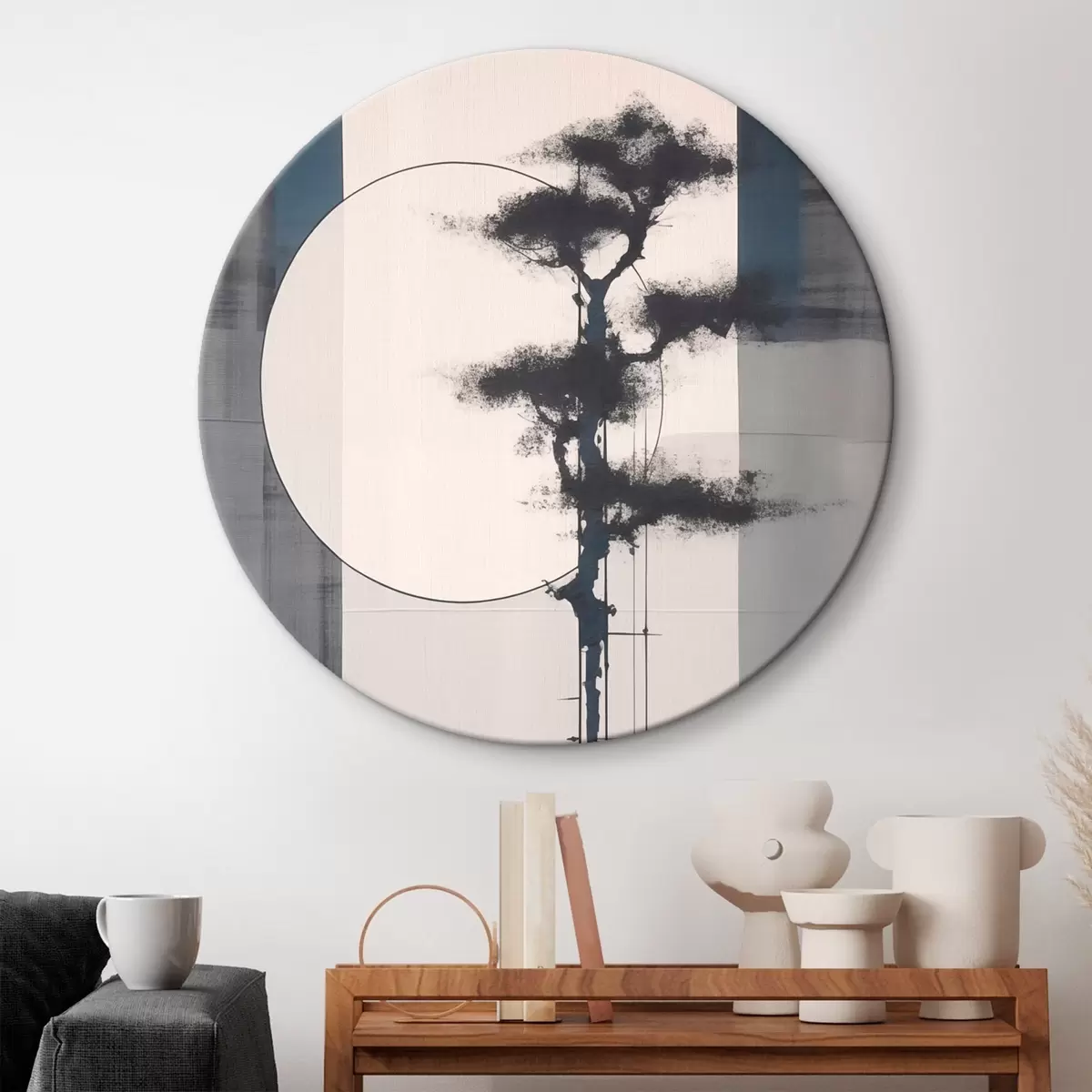 Ronde schilderijen Abstractie. Boom en zon. Japans minimalisme r46463