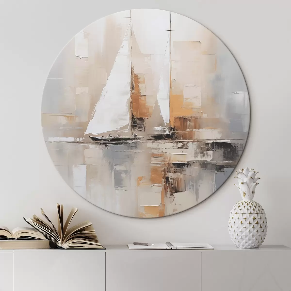 Ronde schilderijen Zeilboot abstractie r46566