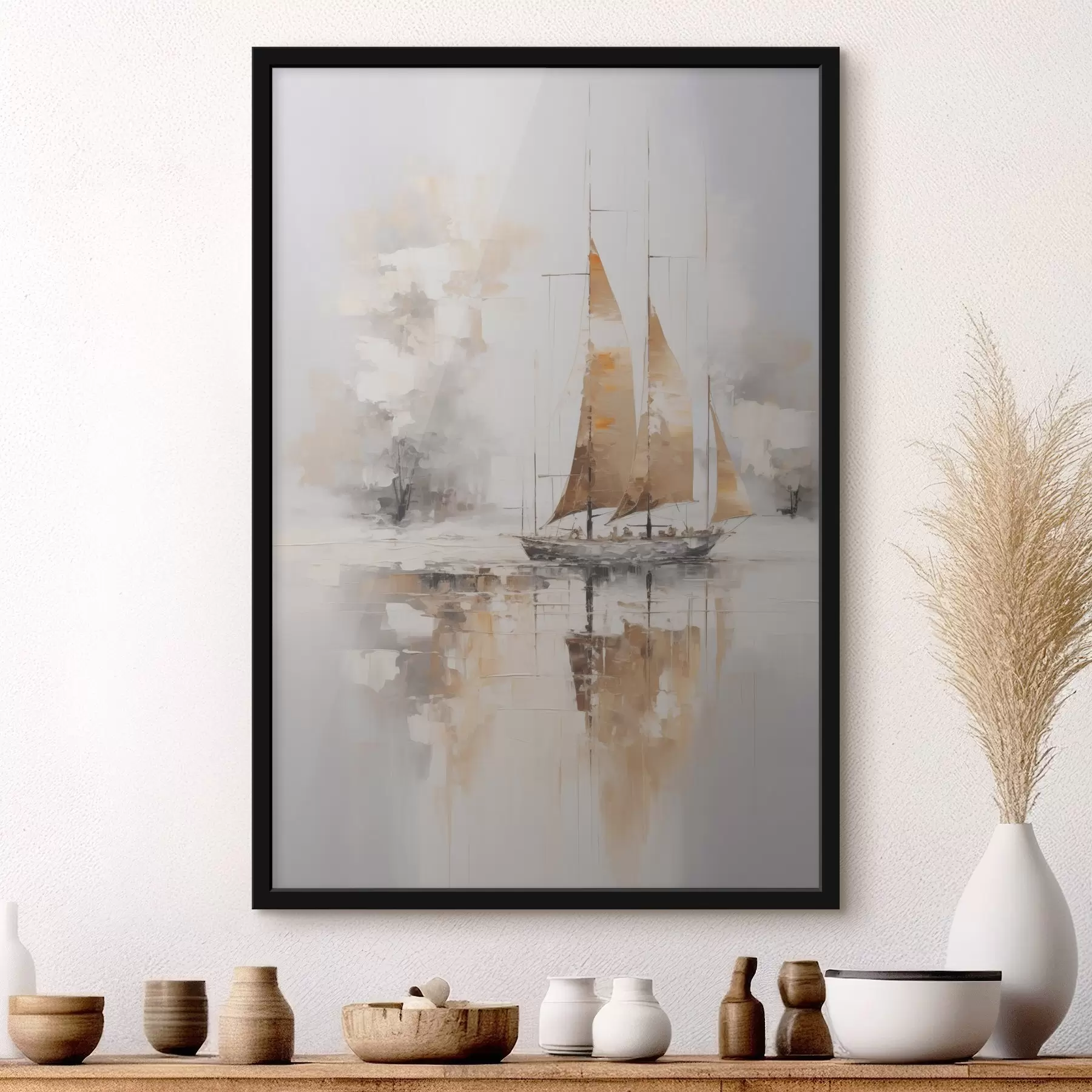 Fotobehang Schilderij imitatie zeilboot f46565