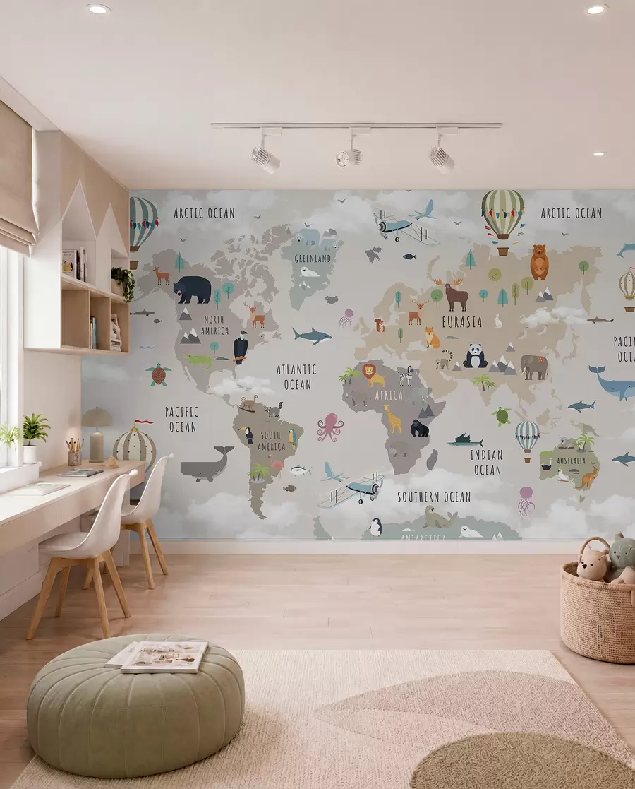 Fotobehang Dierenatlas in het Engels c00002en