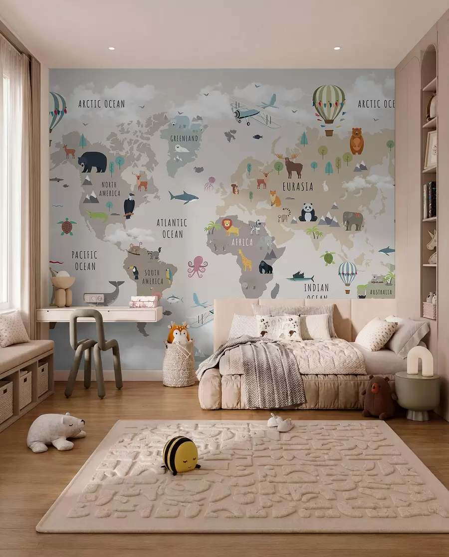 Fotobehang Dierenatlas in het Engels c00002en