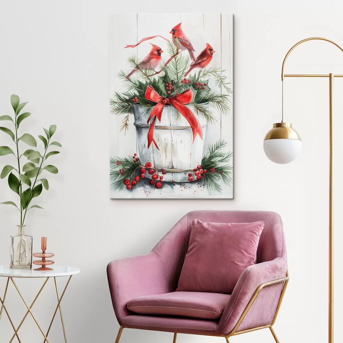  Schilderijen Vogels op een kerstpot s46607