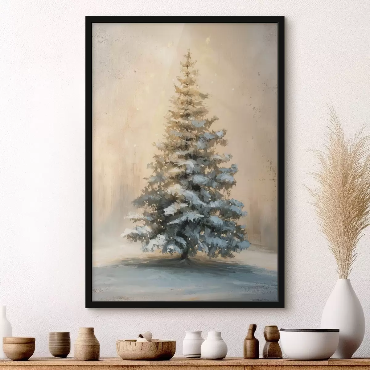 Poster Kerstboom in de sneeuw f46589
