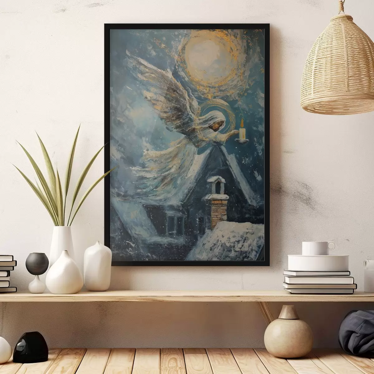 Poster Engel boven de huizen f46600