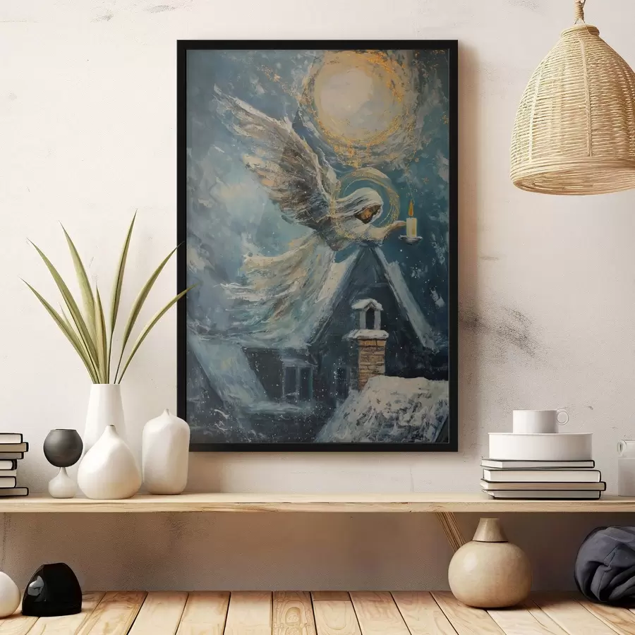 Fotobehang Engel boven de huizen f46600