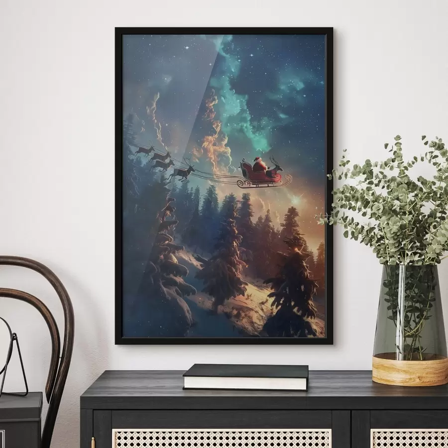 Fotobehang Kerstman op rendieren f46602