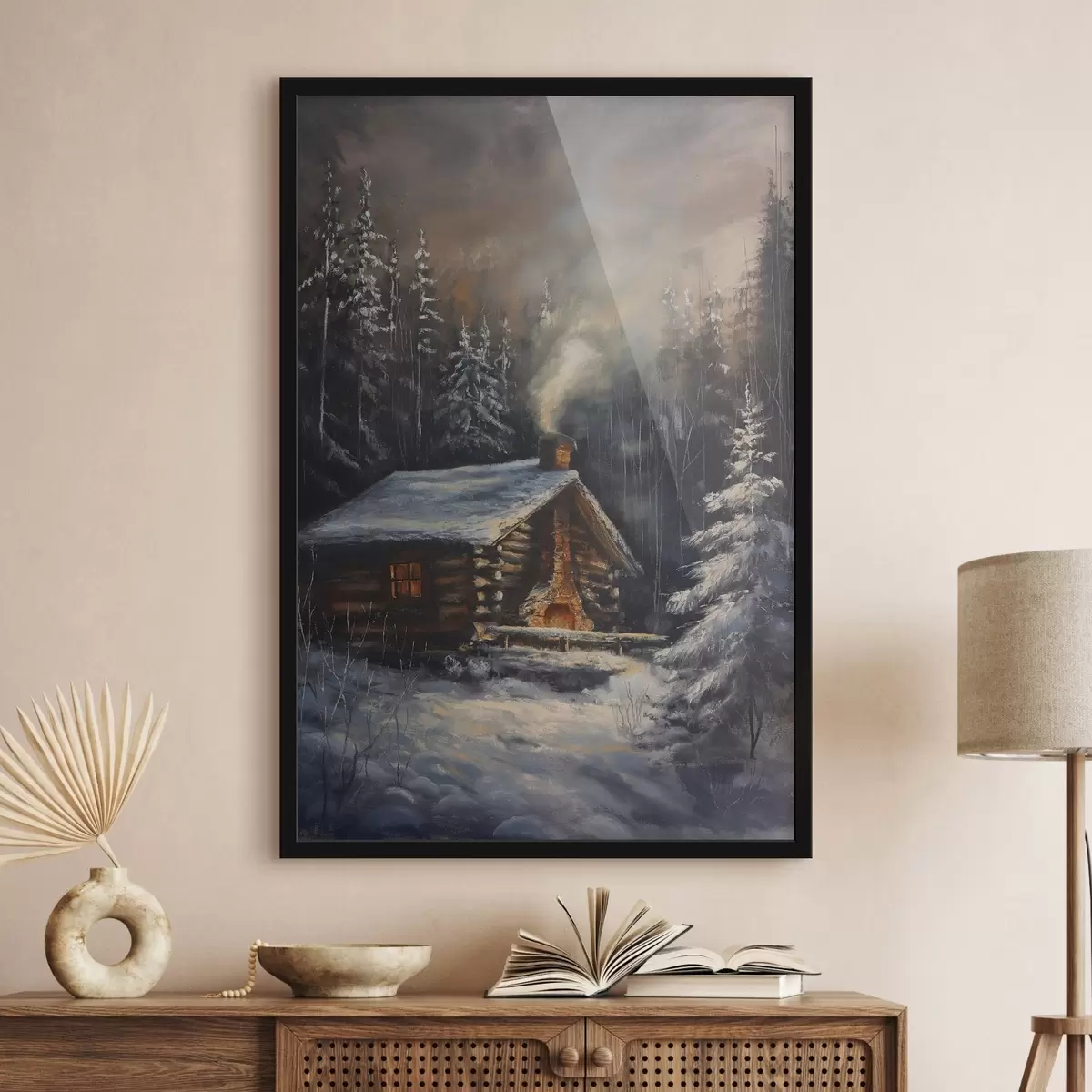 Poster Cottage in een winterbos f46606