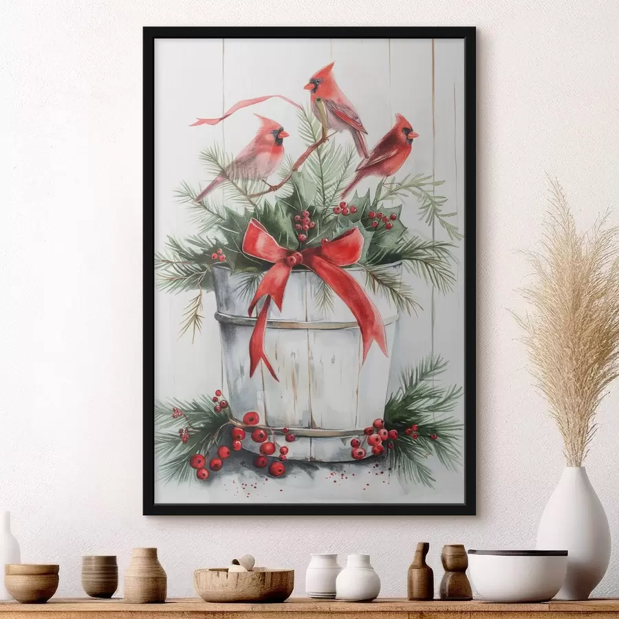 Fotobehang Vogels op een kerstpot f46607