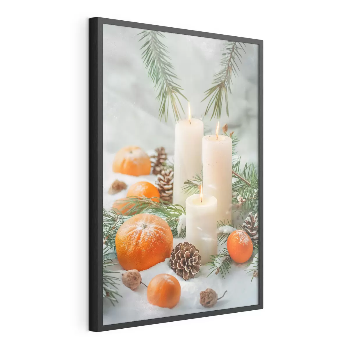 Poster Kaarsen, mandarijnen en dennenappels f46615