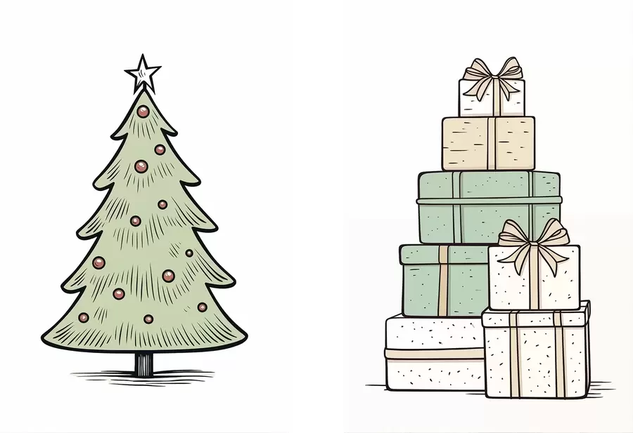  Schilderijen Kerstboom en cadeautjes m00953