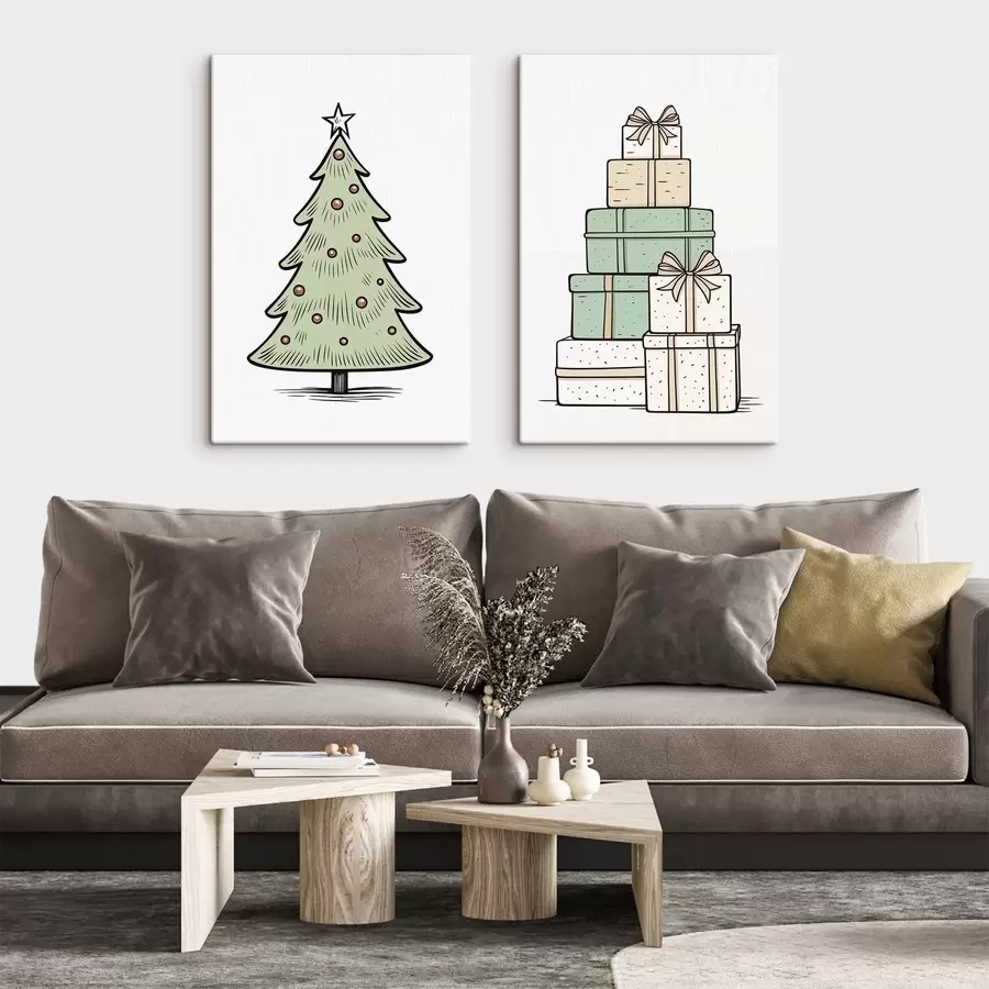  Schilderijen Kerstboom en cadeautjes m00953