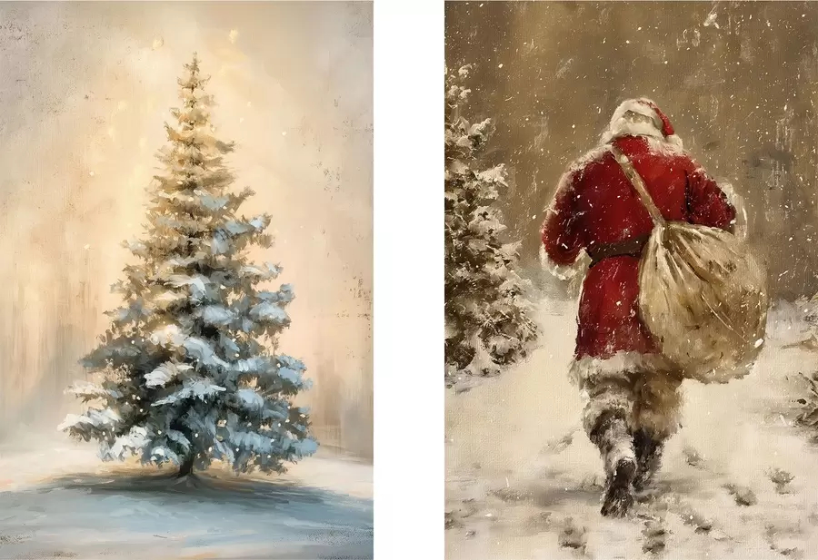  Schilderijen Kerstman en kerstboom m00956