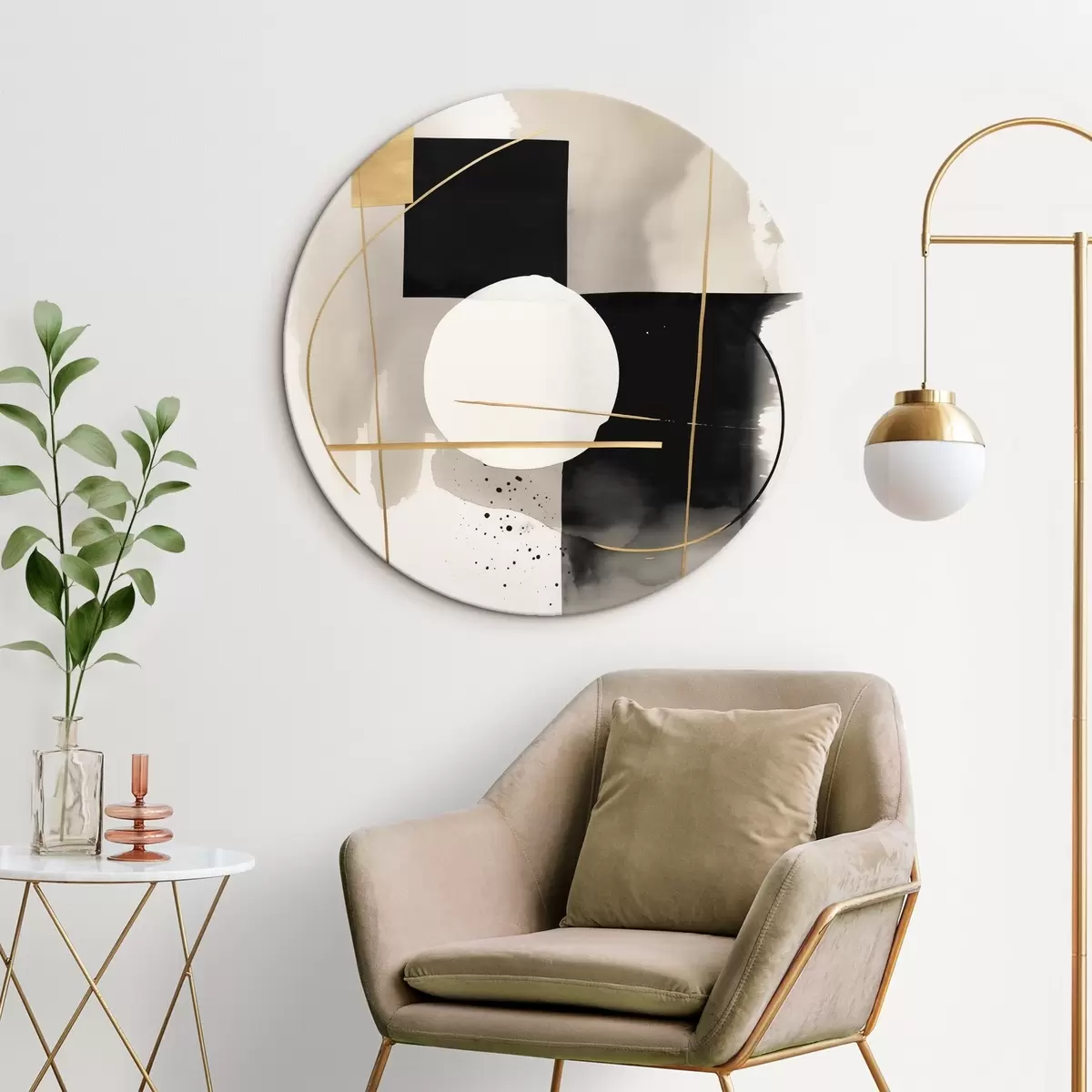 Ronde schilderijen Abstracties met vormen r46573