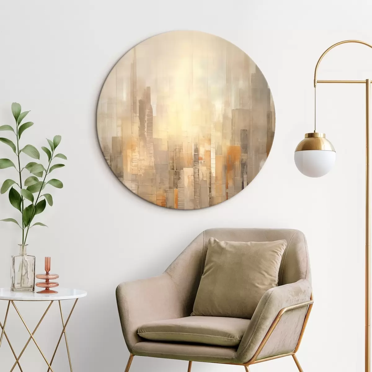 Ronde schilderijen Abstract stadslandschap r46580