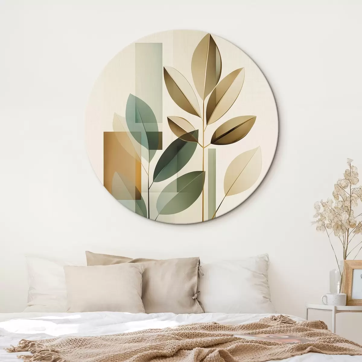 Ronde schilderijen Geometrische abstractie met bladeren r46581