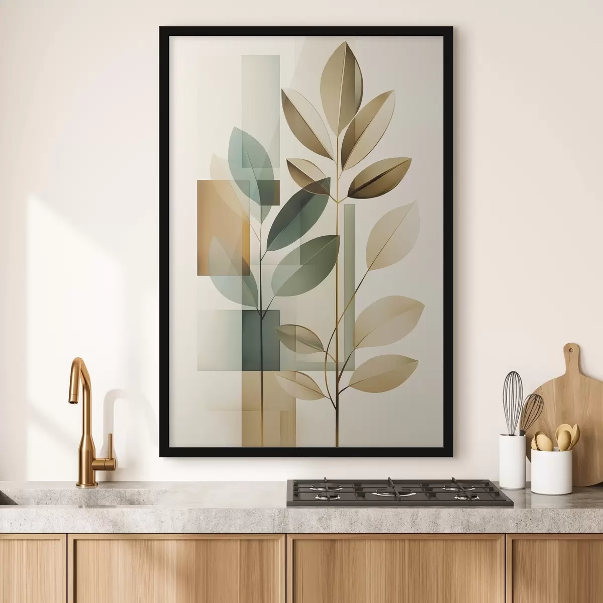 Poster Geometrische abstractie met bladeren f46581