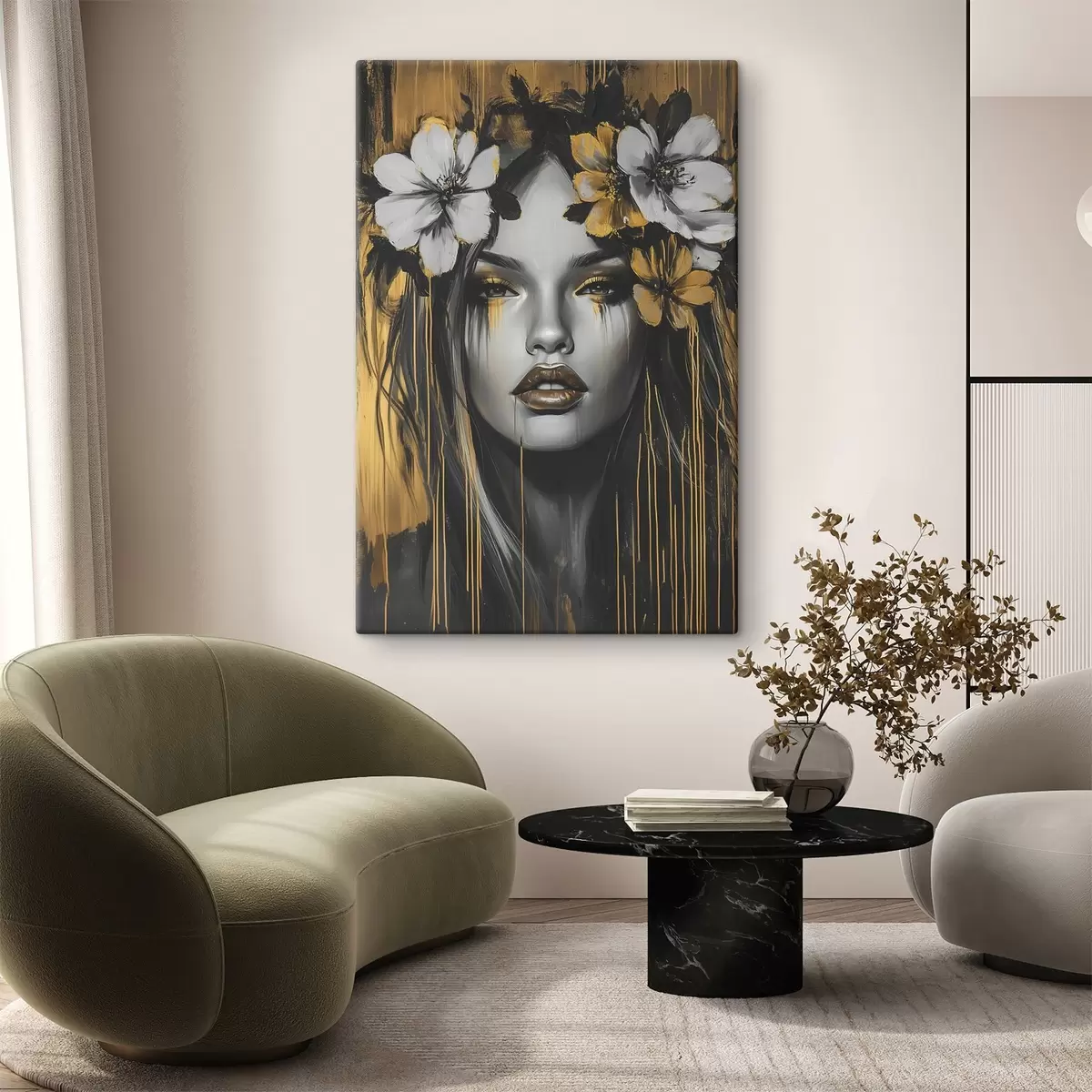  Schilderijen Abstract portret van een vrouw met bloemen s46454