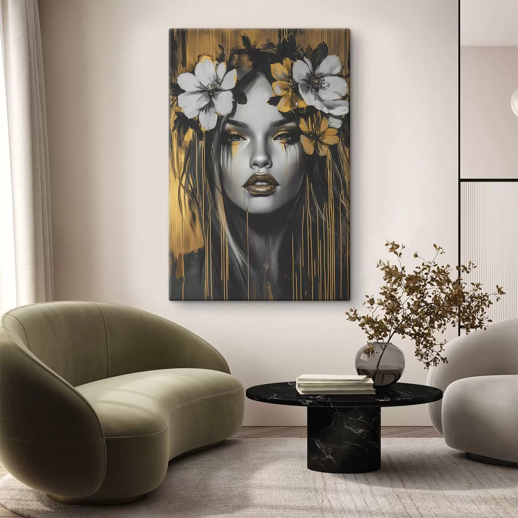  Schilderijen Abstract portret van een vrouw met bloemen s46454