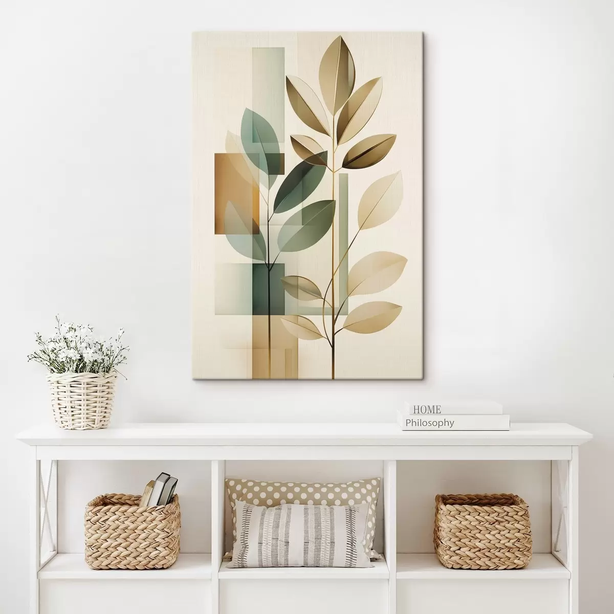  Schilderijen Geometrische abstractie met bladeren s46581