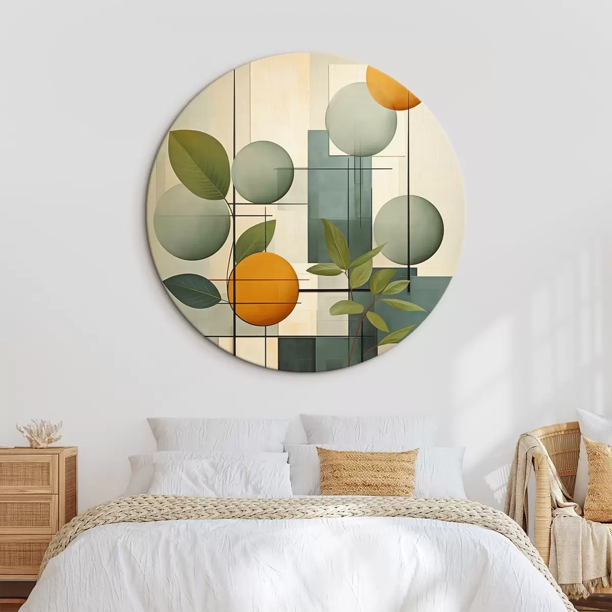 Ronde schilderijen Geometrische abstractie met planten r46579