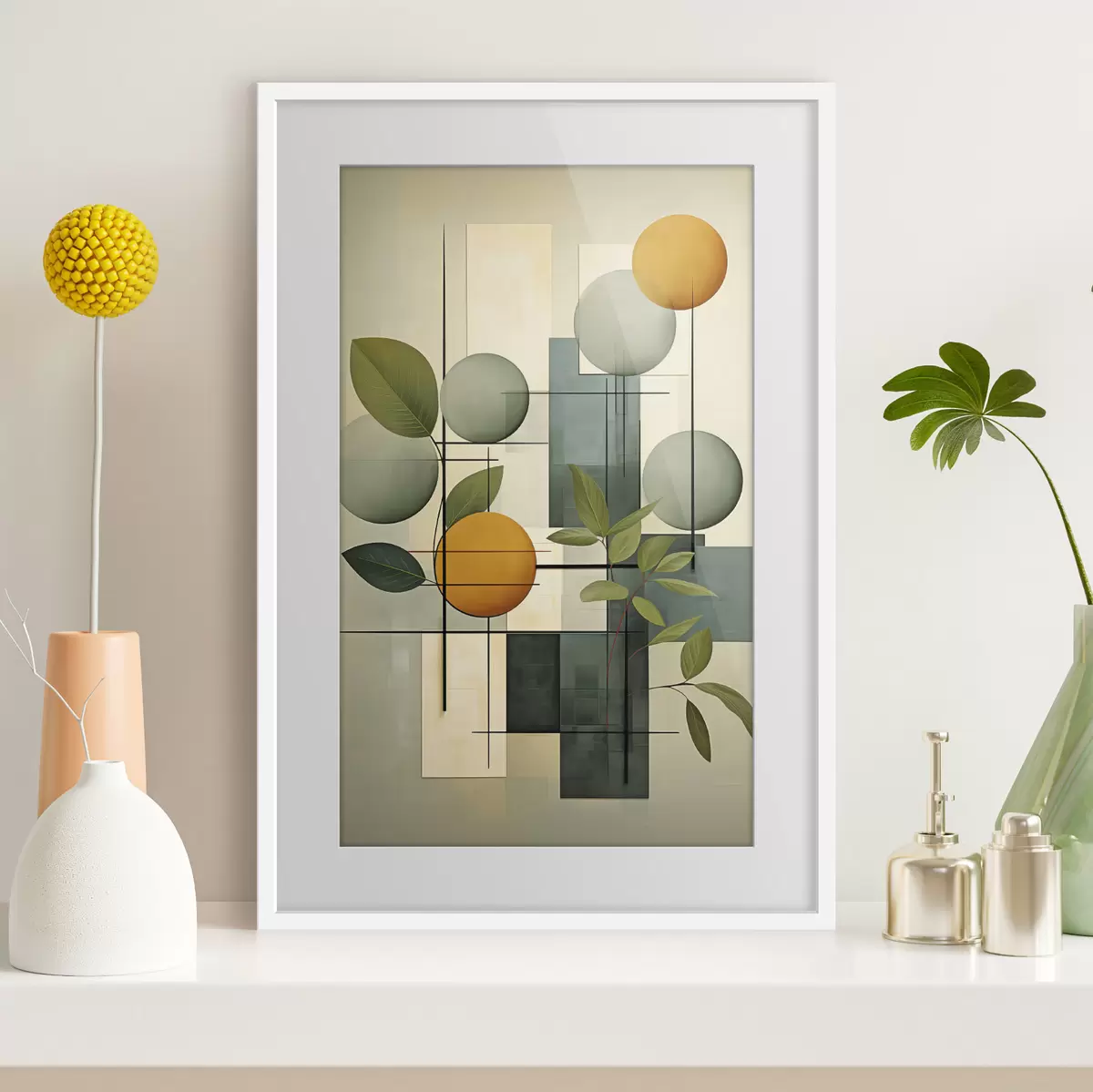 Poster Geometrische abstractie met planten f46579