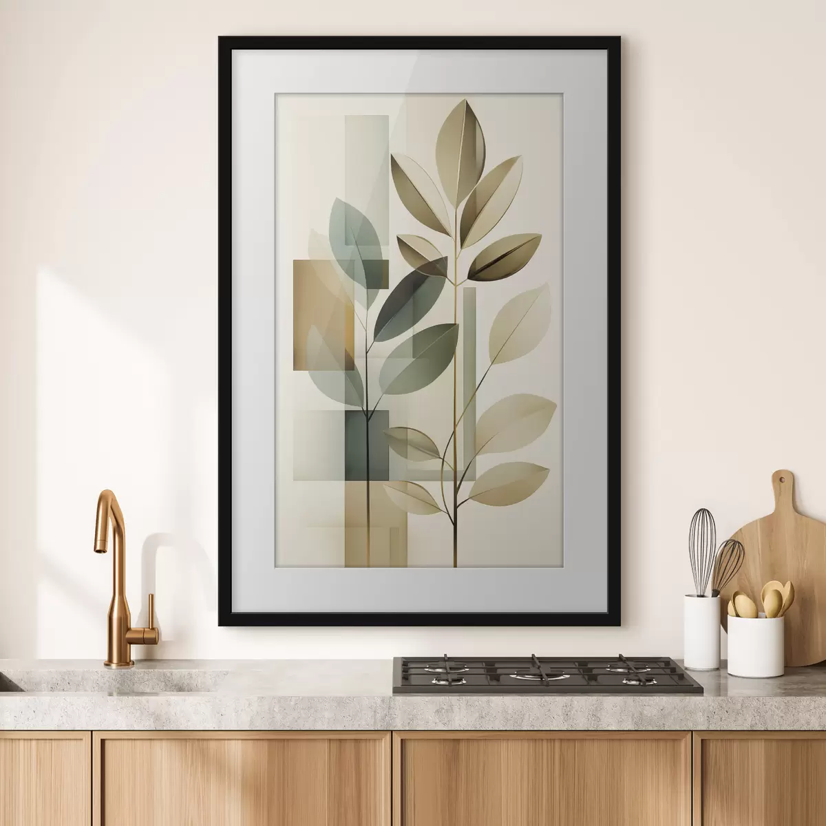Poster Geometrische abstractie met bladeren f46581
