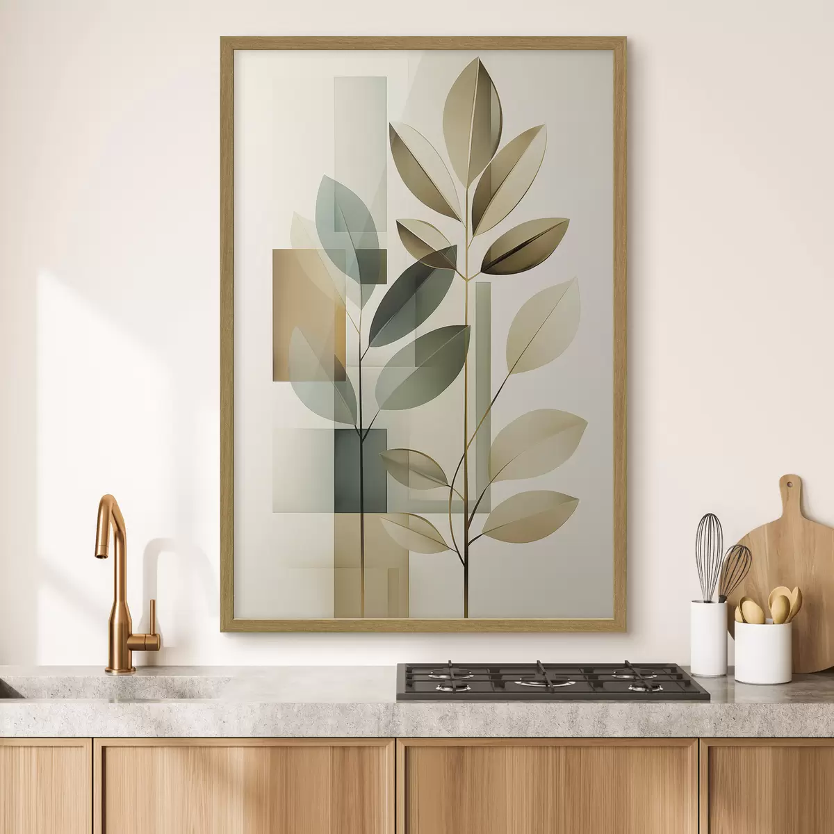Poster Geometrische abstractie met bladeren f46581