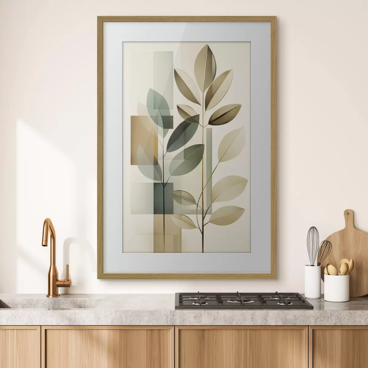 Poster Geometrische abstractie met bladeren f46581