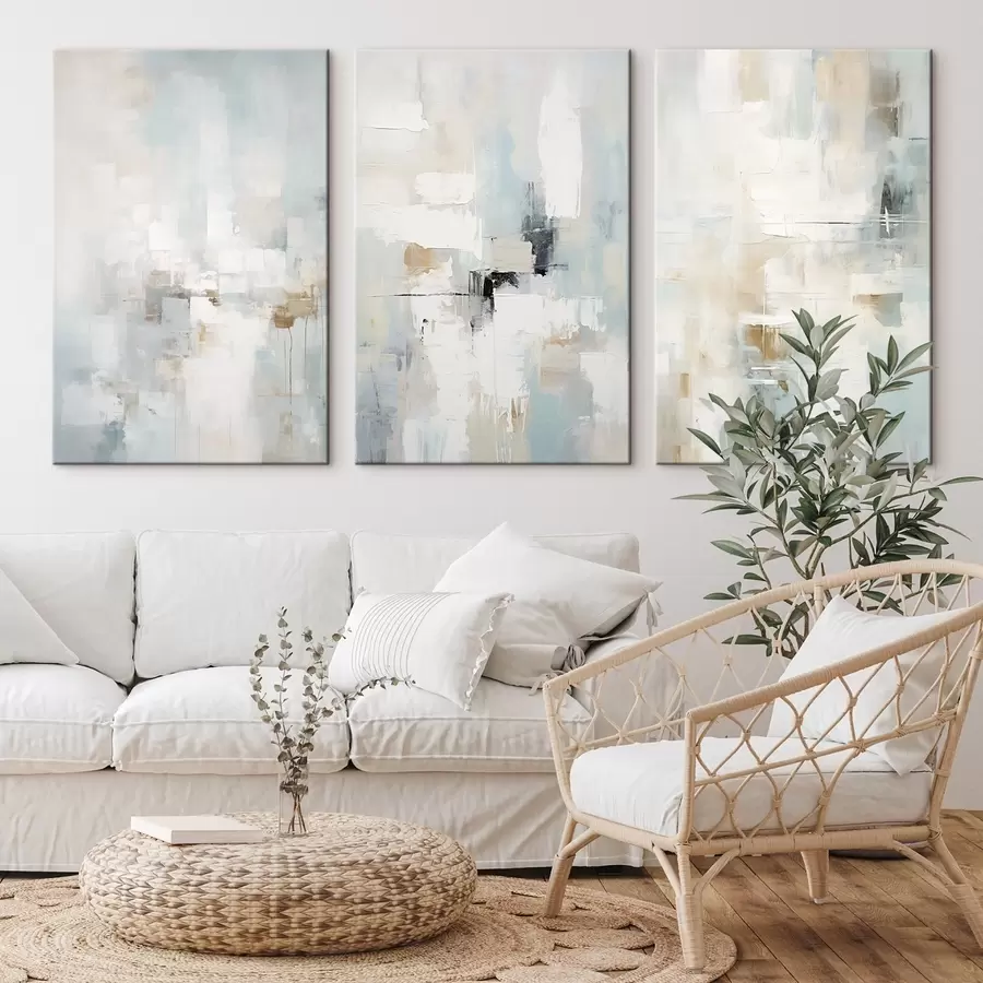  Schilderijen Luchtig abstract kleurenpalet: wit, beige en lichtblauw m00966