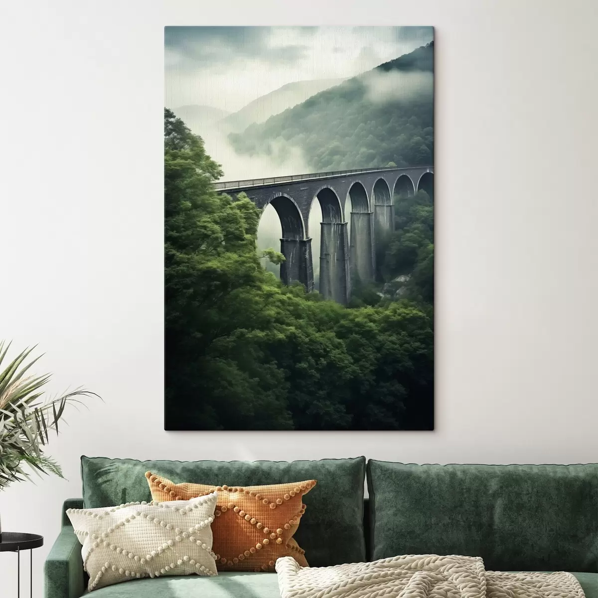  Schilderijen Stenen viaduct boven mistige beboste vallei s46483