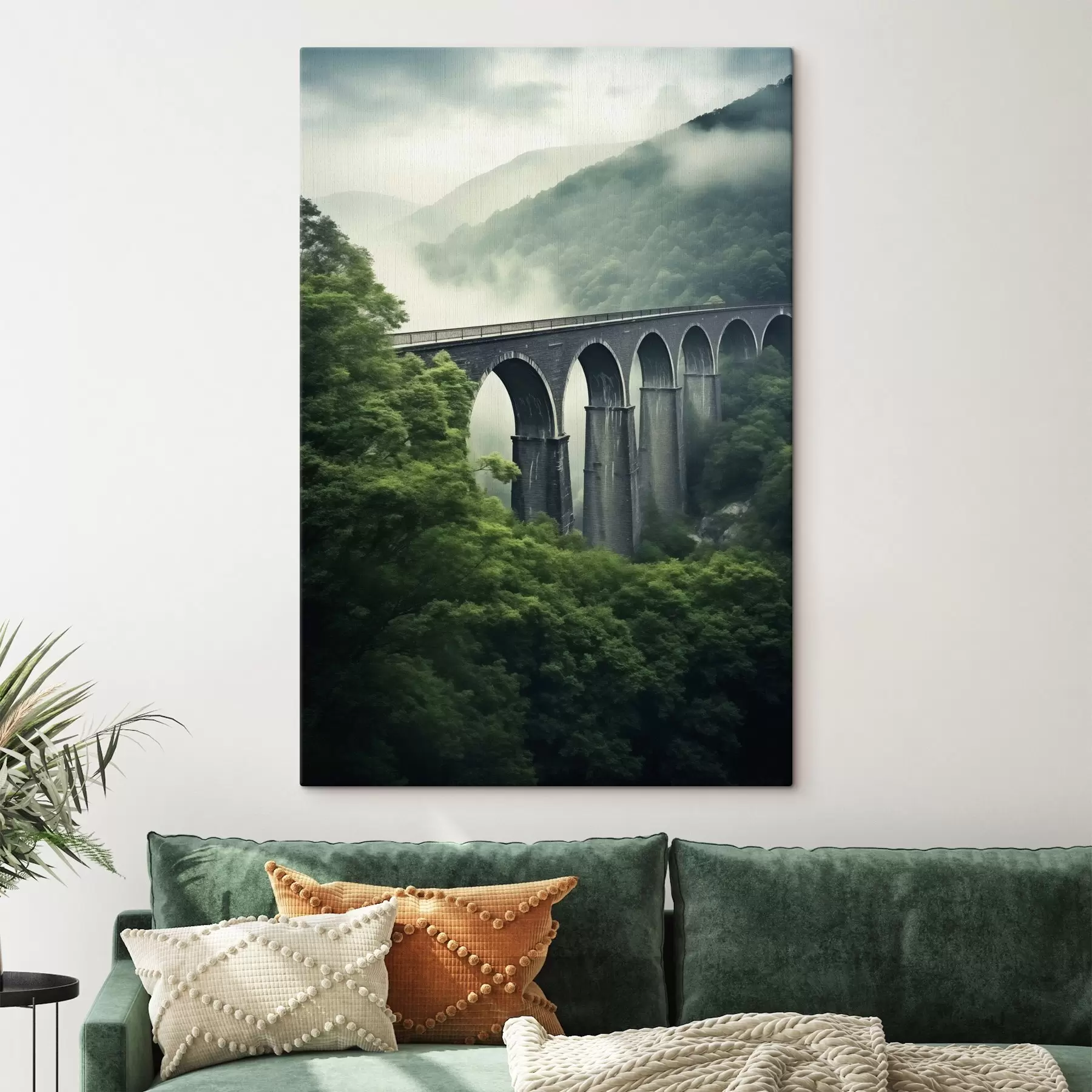  Schilderijen Stenen viaduct boven mistige beboste vallei s46483