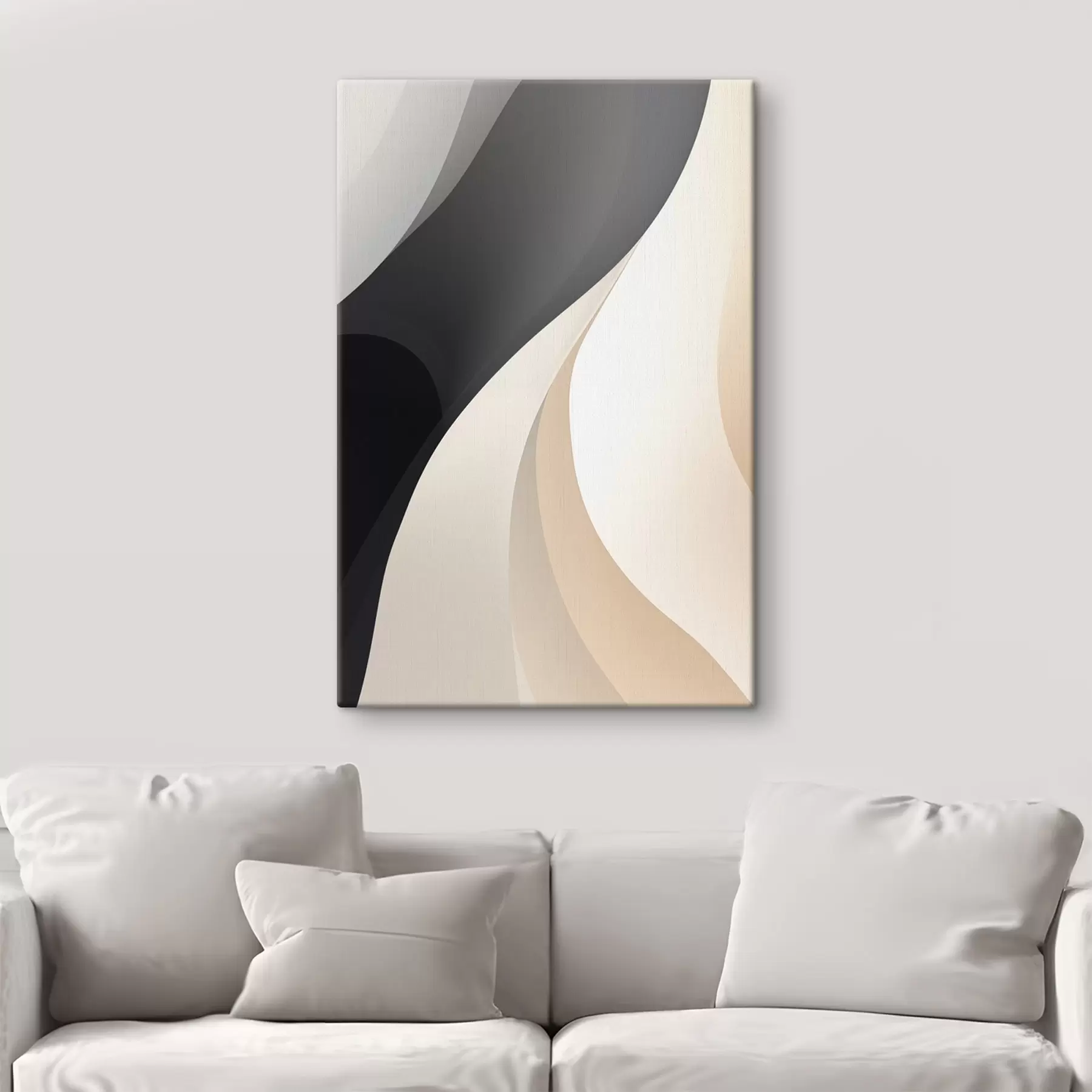  Schilderijen Strakke overlappende rondingen in antraciet, ivoor en zand s46493